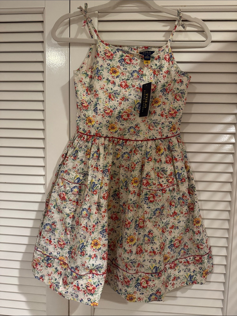 Polo by Ralph Lauren Cream Floral Tie-Strap Sundress with Multicolor Flowers